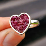 (Q) Solid 925 Sterling Silver & Natural Ruby Cluster Handmade Heart Ring