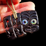 Hei Tiki Black Bone Carving Pendant Necklace - NZ Maori Inspired