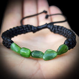 Irregular Shaped Nephrite Jade / Greenstone Macrame Bracelet