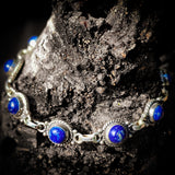Solid 925 Sterling Silver & Natural Lapis Lazuli Handmade Chain Bracelet