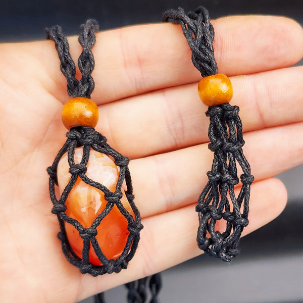 Adjustable Empty Macrame Stone Holder Crystal Pouch Necklace