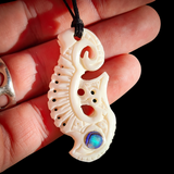 Manaia Koru Hook Bone Carving Pendant Necklace - NZ Maori Inspired