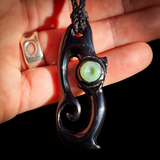 Manaia Koru Black Bone Carving Pendant Necklace - NZ Maori Inspired