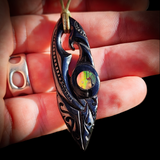 Manaia Spear Black Bone Carving Pendant Necklace - NZ Maori Inspired