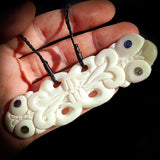Natural Maori Bone Carving Pendant Necklace - Double Tiki