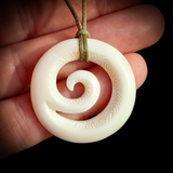 Etched Koru Bone Carving Pendant Necklace - NZ Maori Inspired