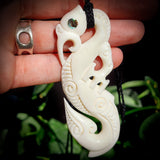 Natural Carved Maori Bone Carving Pendant Necklace - Manaia Hook