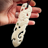 XL Double Manaia Bone Carving Pendant Necklace