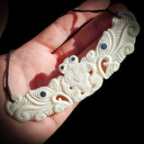 Natural Maori Bone Carving Pendant Necklace - Double Manaia & Tiki