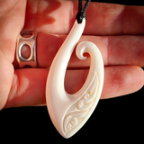 Engraved Hook Bone Carving Pendant Necklace - NZ Maori Inspired
