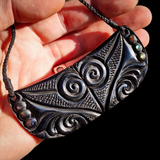 Koru Etched XL Black Breastplate Bone Carving Pendant Necklace