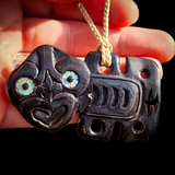 Hei Tiki Black Bone Carving Pendant Necklace