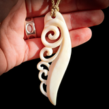 Multi Koru Feather Bone Carving Pendant Necklace - NZ Maori Inspired