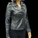 50% OFF SALE. Mystic Rider - Womens REAL Genuine Leather Jacket - Black Side Zip Ribbed