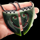 2pcs Matching Set Natural Jade Koru Heart Pendant Necklaces