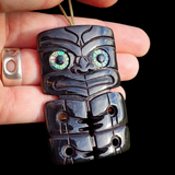 Hei Tiki Black Bone Carving Pendant Necklace - NZ Maori Inspired