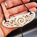 Natural Maori Bone Carving Pendant Necklace - Multi Koru Plate
