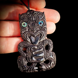 Hei Tiki Etched Black Bone Carving Pendant Necklace - NZ Maori Inspired