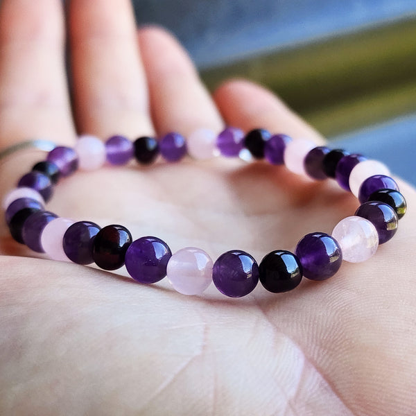 Adult Bracelet - Cherry Amber, Rose Quartz, Amethyst