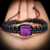 Natural Amethyst Cube Black Macrame Bracelet