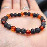 Polished Cognac Amber & Lava Stone Elastic Bracelet