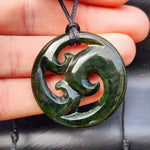 Natural Dark Greenstone Carved Triple Koru Pendant Necklace