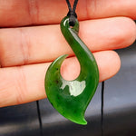 Natural Greenstone Carved Hook Pendant Necklace