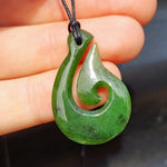 Natural Greenstone Carved Hook Pendant Necklace