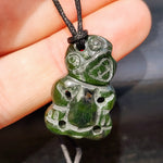 Natural Greenstone Carved Tiki Pendant Necklace