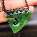 Natural Greenstone Carved Koru Corner Binding Pendant Necklace
