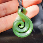 Natural Greenstone Koru Twist Carved Pendant Necklace