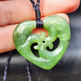 Natural Greenstone Triple Koru Heart Pendant Necklace