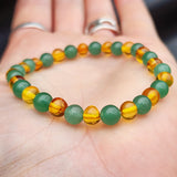 Polished Honey Amber & Aventurine Elastic Bracelet