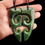 2pcs Matching Set Natural Jade Double Koru Heart Pendant Necklaces (N2151)