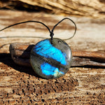 Round Natural Labradorite Pendant Necklaces