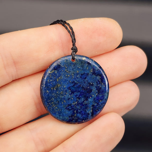 30mm Natural Lapis Lazuli Flat Disk Pendant Necklace