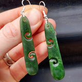 Natural Greenstone Round Koru Drop Hanging Earrings