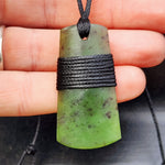 NZ Greenstone Pounamu Carved Toki Pendant Necklace With Mid Binding