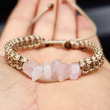 Natural Rose Quartz Chip Tan Macrame Bracelet