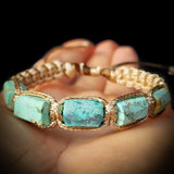 Natural Turquoise Cylinder Tan Macramé Bracelet (10X12B)