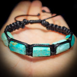 Natural Turquoise Cylinder Black Macramé Bracelet
