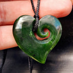 Nephrite Greenstone Koru Heart Pendant Necklace