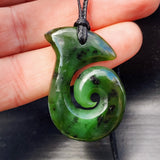 Nephrite Greenstone Koru Hook Pendant Necklace