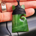 Greenstone Toki Pendant Necklace With Koru Carved Center