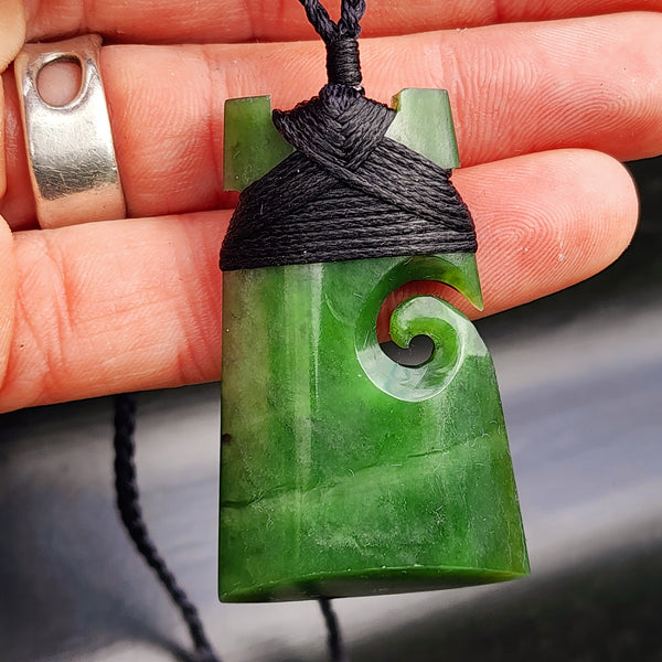 Greenstone Toki Pendant Necklace With Koru Carved Center