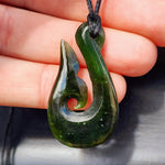 Nephrite Greenstone Whale Tail Hook Pendant Necklace