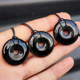 Natural Obsidian Donut Pendant Necklace