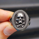 Size Y, T - Oxidized Stainless Steel Skull & Bone Pirate Ring