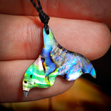 Natural Carved Paua Whale Tail Pendant Necklace