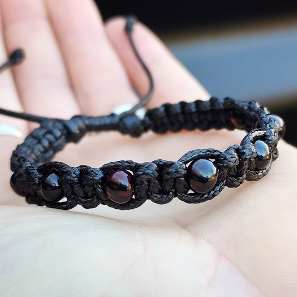 Black Macrame Cord Bracelet - Polished Cherry